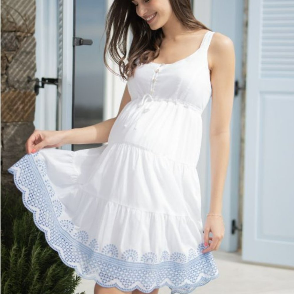 Seraphine White Cotton Maternity Sundress US 8 EUC